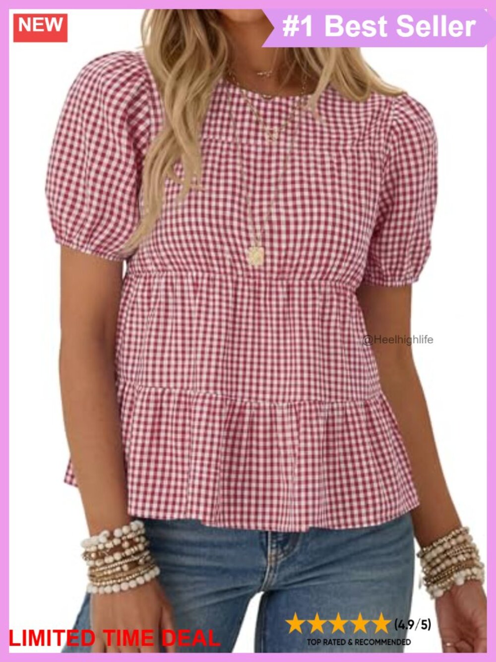 Womens Puff Sleeve Babydoll Peplum Pleated Cotton T Shirt